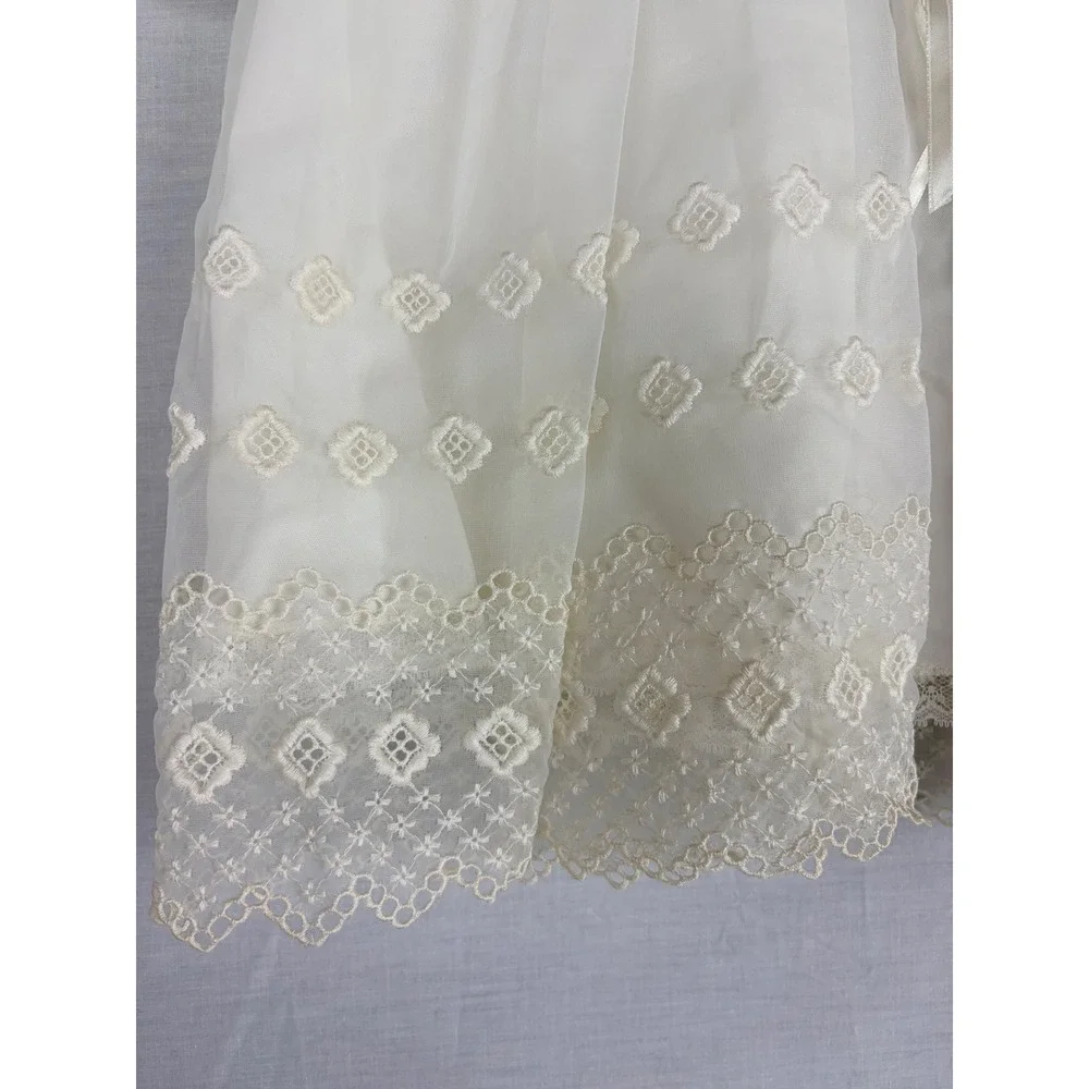 Vintage‎ White Sheer Embroidered Baby Christening Gown Lace Trim Ribbon Tie 9M